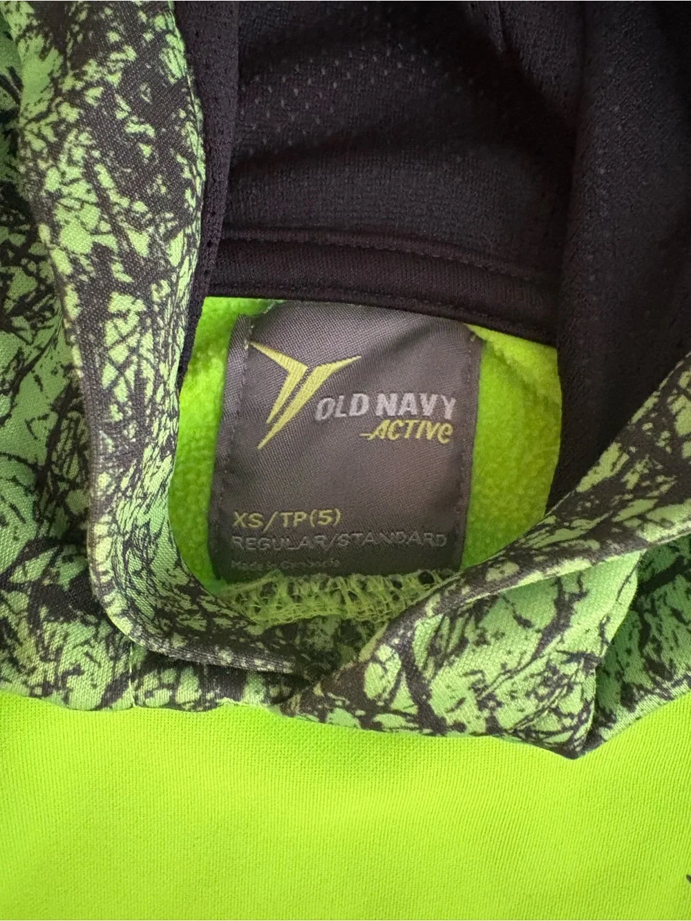 Kids Neon Green Hooded Sweatshirt w/Pocket & Patterned Sleeves Size 5 Go-Dry 👍🏻